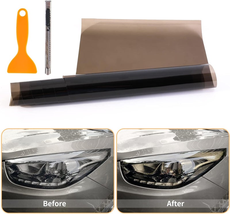 QUhang Car Headlight Taillight Tint Film, 2PCS 12 by 48 inch Self Adhesive Smoke Fog Light Vinyl Film Sheet Chameleon Sticker with Squeegee and Cutter (Light Black) - Image 5